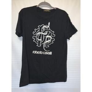 Roberto Cavalli Men’s RC Logo W/ Snake Graphic Black Tee Size XL